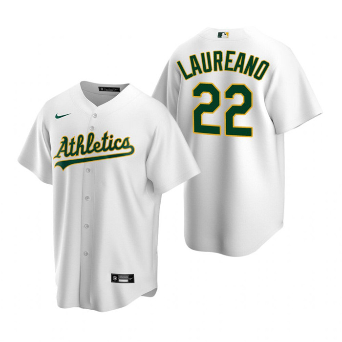 Men's Oakland Athletics #22 Ram??n Laureano White Cool Base Stitched Jersey